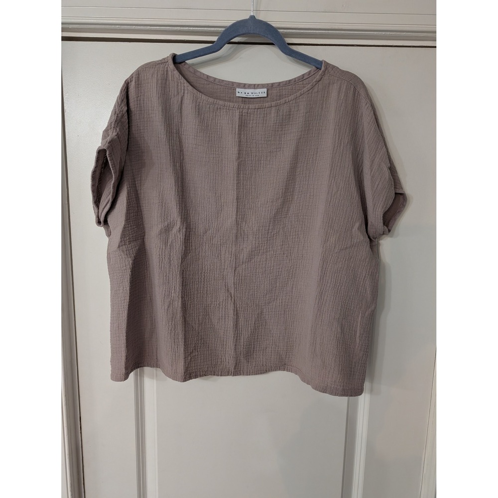 Bryn Walker Womens XS Mauve Double Gauze Boxy Boat Neck Top Made in USA
